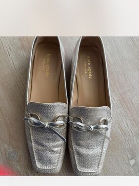 kate spade Metallic Gold-Toned Loafer Flats with Bow Accent